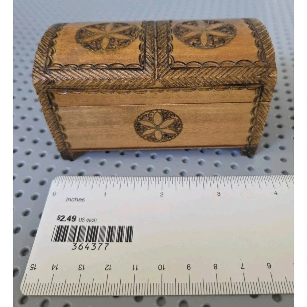 Wooden Polish Trinket Box Carved Treasure Chest Made in Tatra Mountains Poland - Picture 3 of 9